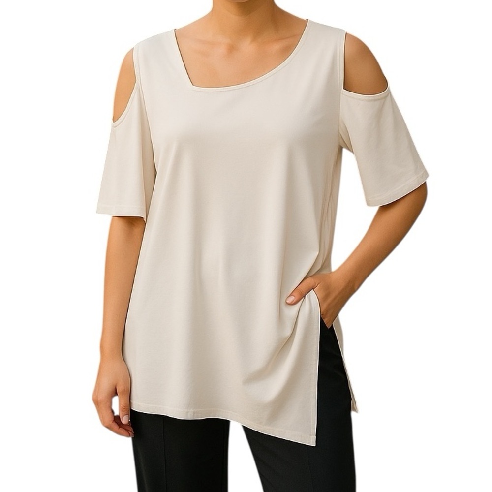 Sympli Grand White Jersey Knit Asymmetrical Tunic Top O/G